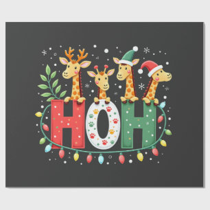 Passender Weihnachtsmann-Hut Ho Ho Ho Giraffe Anim Geschenkpapier