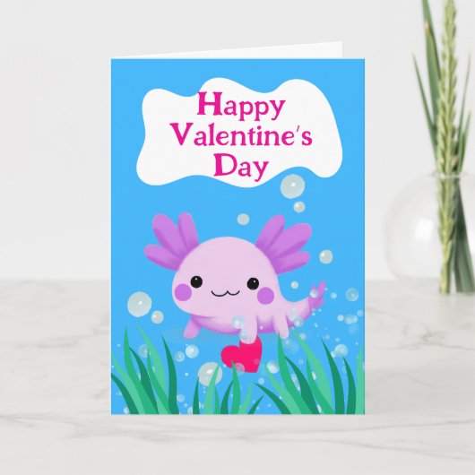 Passierbarer Valentinstag Axolotl mit Herz Karte (Vorderseite)