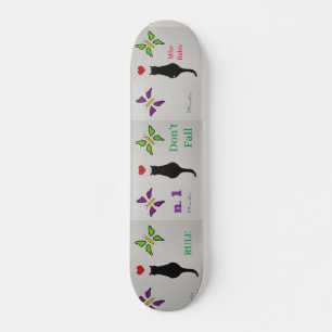 Passion Black Cat mit rotem Herz und Schmetterling Skateboard