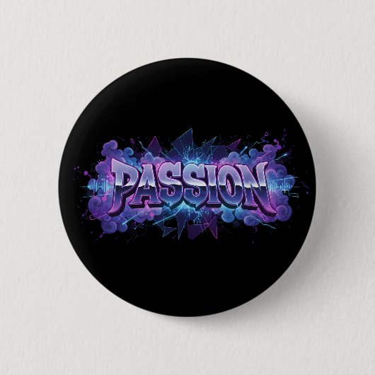 Passion Cyberpunk Typography – Vibrant Modern Word Button (Vorderseite)