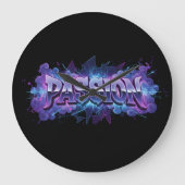 Passion Cyberpunk Typography – Vibrant Modern Word Große Wanduhr (Vorderseite)