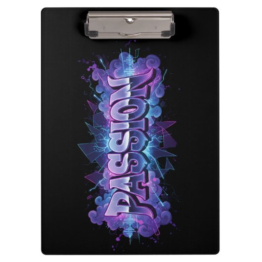 Passion Cyberpunk Typography – Vibrant Modern Word Klemmbrett (Vorderseite)