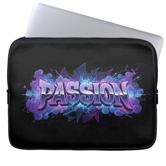 Passion Cyberpunk Typography – Vibrant Modern Word Laptopschutzhülle (Vorderseite)
