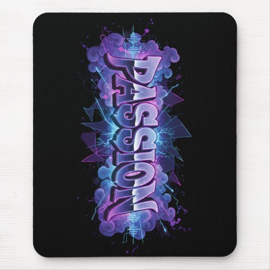 Passion Cyberpunk Typography – Vibrant Modern Word Mousepad (Vorne)