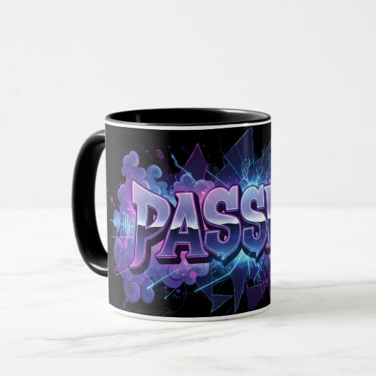 Passion Cyberpunk Typography – Vibrant Modern Word Tasse (Vorderseite Links)