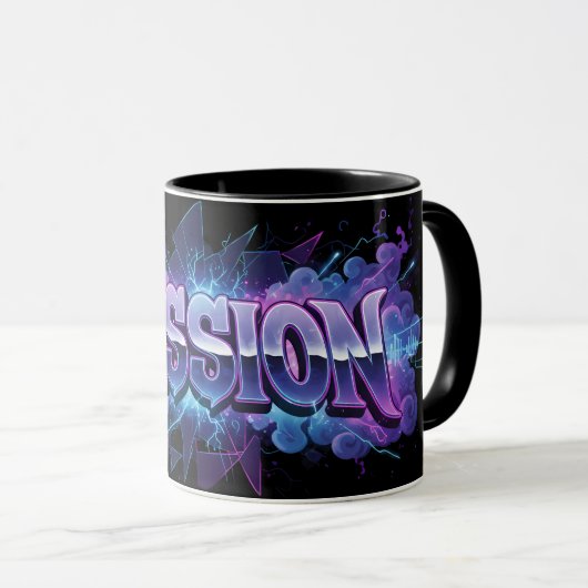 Passion Cyberpunk Typography – Vibrant Modern Word Tasse (VorderseiteRechts)