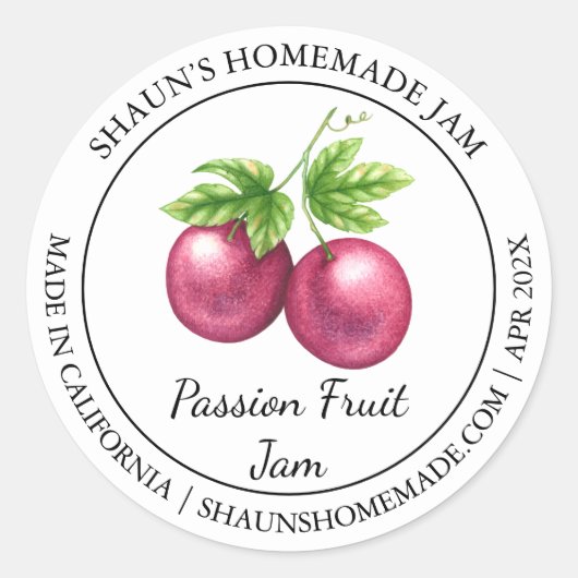 Passion Fruit Jam Modern Label Runder Aufkleber (Vorderseite)