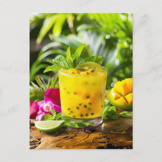 Passion Fruit Mojito - Gelber Drink Feiertagspostkarte (Vorderseite)