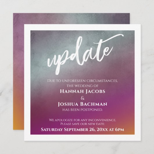 Passion Fruit Zurückgezogene Hochzeitsupdate-Karte Einladung (Vorne/Hinten)