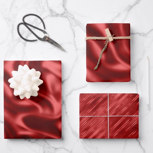 Passion Red Imitats Satin Wedding Geschenkpapier Set (Vorderseite)
