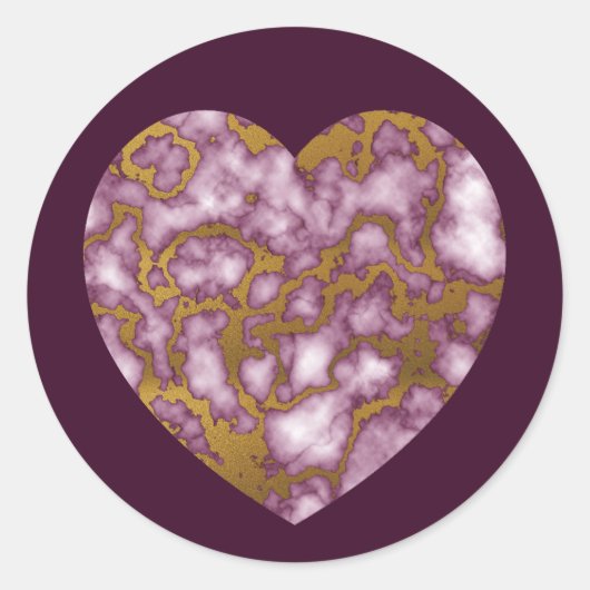 Passion Rosa und Gold Marmor Textur Herz Runder Aufkleber (Vorderseite)