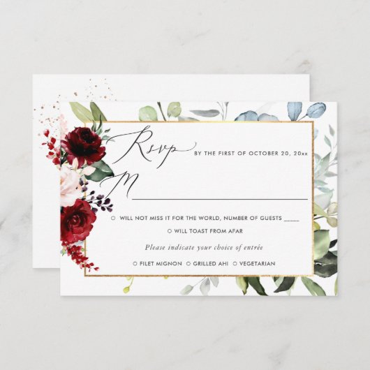 Passionate Bloms Aquarellfarben Blume, UAWG w Meal Einladung (Vorne/Hinten)