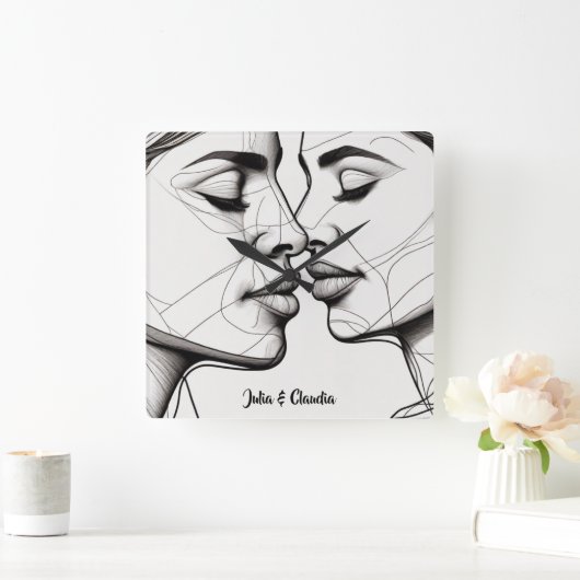 Passionate Lesbian Kissing Elegant Quadratische Wanduhr (Zuhause)