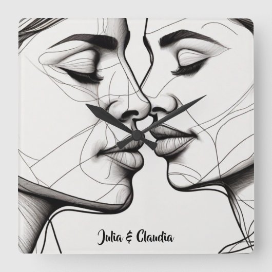 Passionate Lesbian Kissing Elegant Quadratische Wanduhr (Vorderseite)