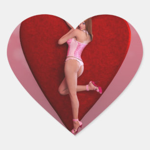 Passionate Valentine's Day Girl in einem Corset Herz-Aufkleber