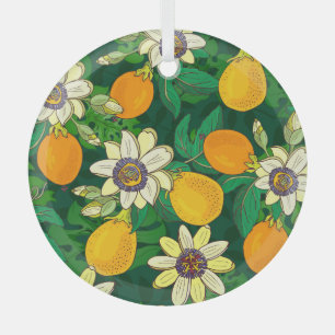 Passionblume Blühen: Schwarzer Hintergrund Vintag. Ornament Aus Glas