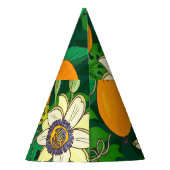 Passionblume Blühen: Schwarzer Hintergrund Vintag. Partyhütchen (Rückseite)