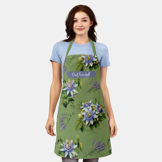 Passionblumen zeigen grünes, blühendes Personalisi Schürze (Getragen)