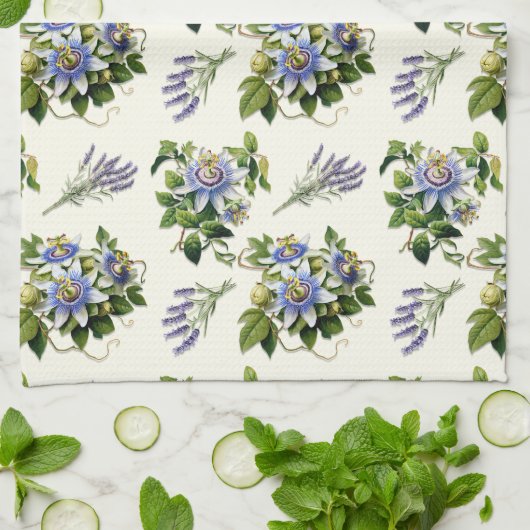 Passionflower Sage Ecru Blumenküche Geschirr Handt Geschirrtuch (Gefaltet)