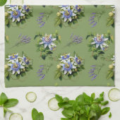 Passionflower Sage Green Floral Kitchen Geschirr H Geschirrtuch (Gefaltet)