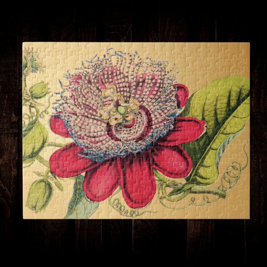 Passionflower Vintag Red Gold Illustration Puzzle