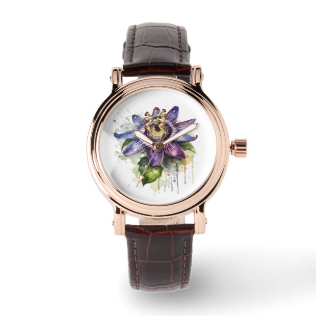 Passionierte Lila Passion-Blume Armbanduhr (Vorderseite)