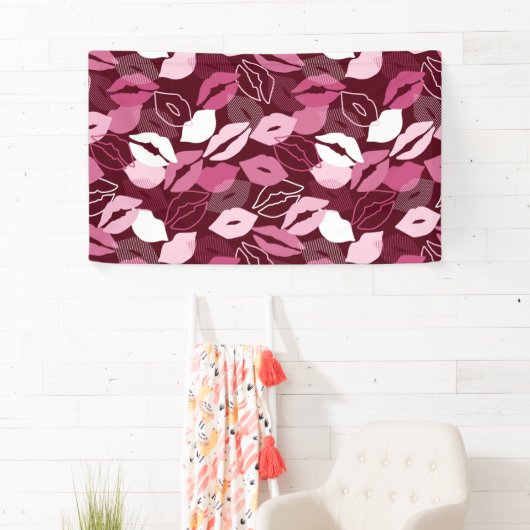 Passionierte Rosa Lippen Küssen Muster Banner (Insitu)