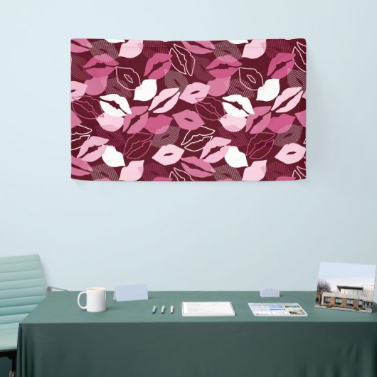Passionierte Rosa Lippen Küssen Muster Banner (Messeveranstaltung)
