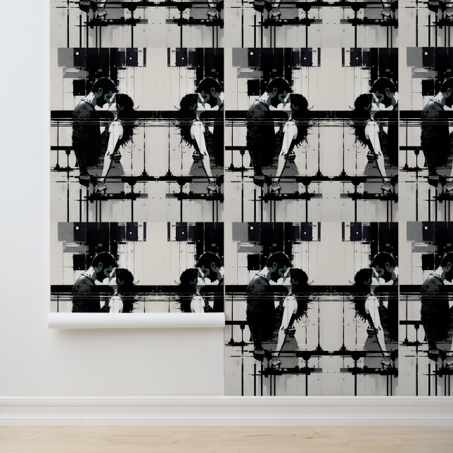 Passioniertes Paar Embrace in Schwarz und Weiß Tapete (Anwendung)