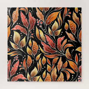 Passionsblume Exotisch: Schwarze Florale Vintage Puzzle