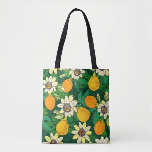 Passionsblume (Passiflora, Passionsfrucht) auf ein Tasche (Vorderseite)