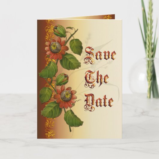 Passionsblumen-Hochzeit Rostfarbenes Save-the-Date Einladung (Vorderseite)