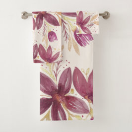 Passionslose Blume, Aquarellbrunnen und Gold Badhandtuch Set