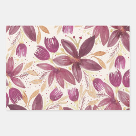 Passionslose Blume, Aquarellbrunnen und Gold Geschenkpapier Set