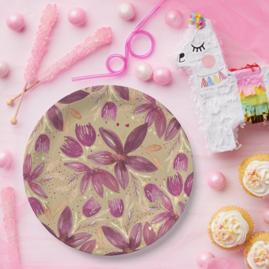 Passionslose Blume, Aquarellbrunnen und Gold Pappteller (Party)