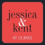 Passionsrote schwarze Typografie - moderne Gastges Quadratischer Aufkleber<br><div class="desc">Dress up any wedding Ankündigungskarten oder Favoriten mit diesen eleganten und leicht zu personalisierenden Siegel. Diese geschmackvollen Etiketten eignen sich hervorragend,  um kleine Süßigkeiten,  Pfefferminzbonbons,  Marmeladen oder Schachteln zu personalisieren! Machen Sie Selbstbedienungsbäder zum Kinderspiel.</div>
