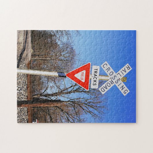 Passiver Bahnübergang mit Spurkranzzeichen Puzzle (Horizontal)