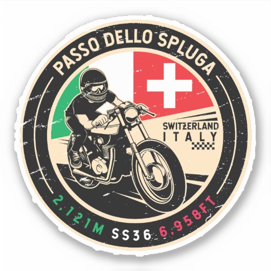 Passo Dello Spluga Italien Schweiz Motorrad Aufkleber (Vorderseite)
