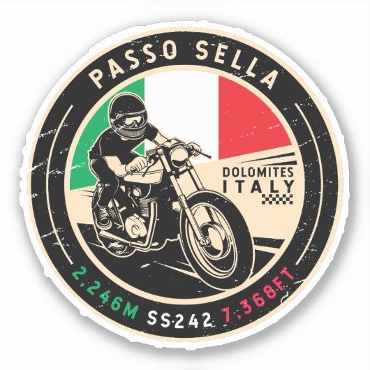 Passo Sella | Italien | Motorrad Aufkleber (Vorderseite)