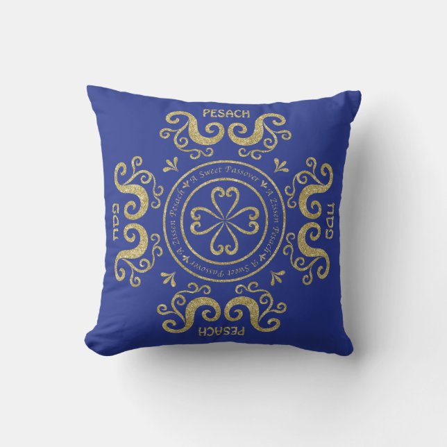 Passover 16/16" Pillow "Elegant Blue/Gold" Kissen (Vorderseite)