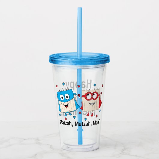Passover Acrylic Tumbler 16 oz Matzah Man Acryltrinkbecher (Vorderseite)