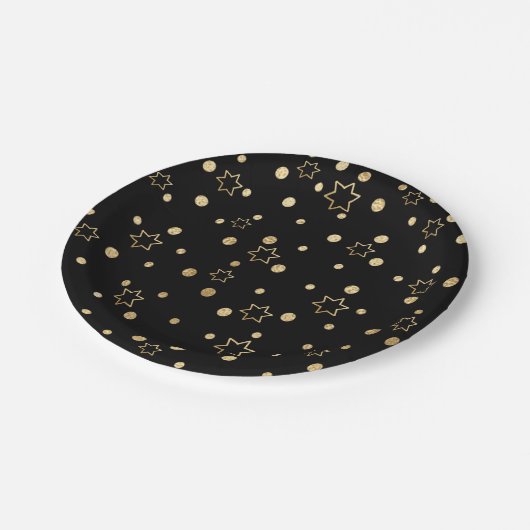 Passover Black Gold Stars Pappteller (Schrägansicht)