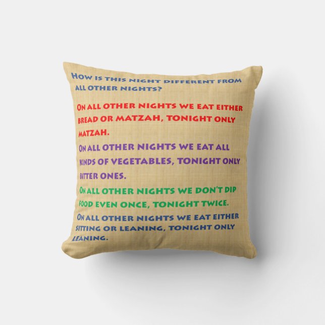 Passover Four Questions Pillow - Englisch & Hebräi Kissen (Vorderseite)
