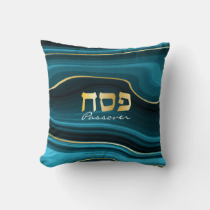 Passover Hebrew Aquamarin, Türkis & Gold Imitate A Kissen