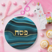 Passover Hebrew Aquamarin, Türkis & Gold Imitate A Pappteller (Party)