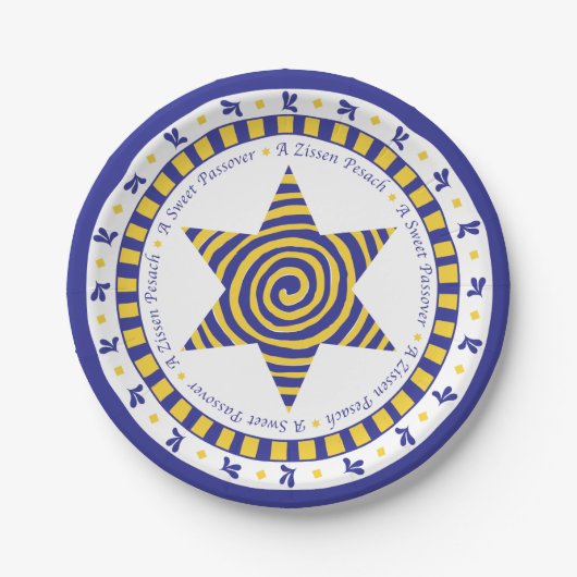 Passover Paper Plate Blue/Yellow Star Muster Pappteller (Vorderseite)