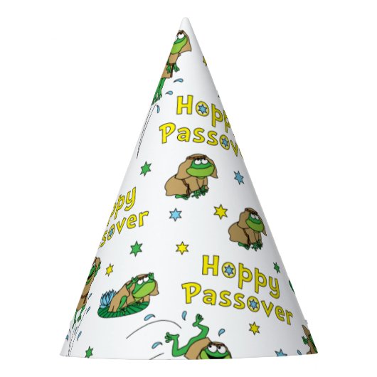 Passover Party Hat "Hoppy Passover Jumping Frogs" Partyhütchen (Vorderseite)