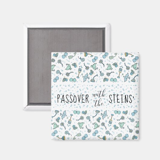 Passover Square Magnet Whimsical Seeking Time (Vorderseite/Rückseite)