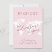 Passport Adventure Travel Theme Pink Baby Dusche Einladung (Vorderseite)