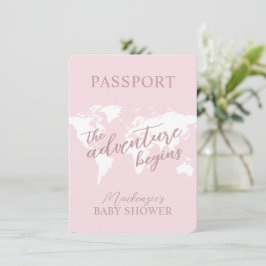 Passport Adventure Travel Theme Pink Baby Dusche Einladung